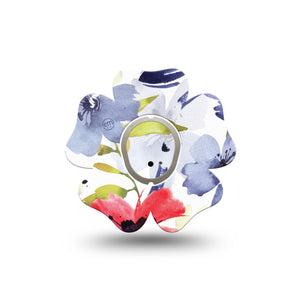 ExpressionMed Red White & Blue Flowers Dexcom G7 Flower Shape Tape, Dexcom Stelo Glucose Biosensor System, Single Tape Floral Arrangements Adhesive Tape CGM Design with center sticker
