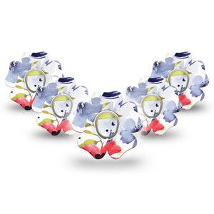 ExpressionMed Red White & Blue Flowers Dexcom G7 Flower Shape Tape, Dexcom Stelo Glucose Biosensor System, 5-Pack Floral Displays Adhesive Tape CGM Design with center stickers