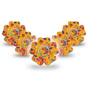 ExpressionMed Buzzing Wings Dexcom G7 Flower Shape Tape, Dexcom Stelo Glucose Biosensor System, 5-Pack Tape and 5-Pack Sticker Rapid Flutter, Adhesive Tape CGM Design