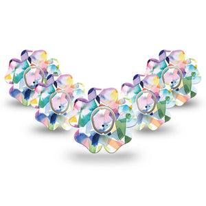 ExpressionMed Kaleidoscope Dexcom G7 Flower Shape 5-Pack Tapes and 5-Pack Stickers Rainbow Patterns Patch CGM Design, Dexcom Stelo Glucose Biosensor System
