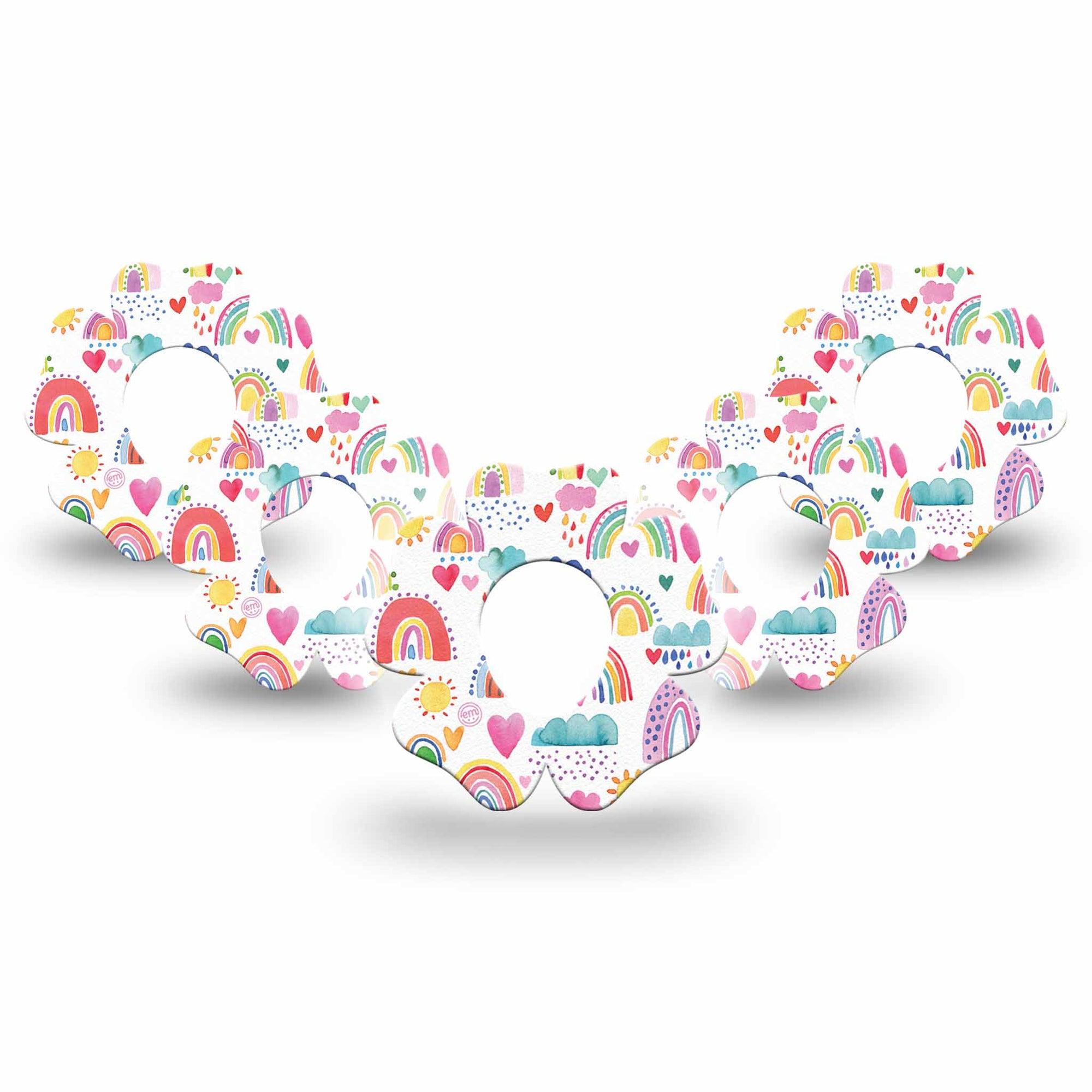 ExpressionMed Rainbows Of Hope Flower Dexcom G7 Tape, 5-Pack, Doodle Drawings Themed, CGM Overlay Patch Design, Dexcom Stelo Glucose Biosensor System