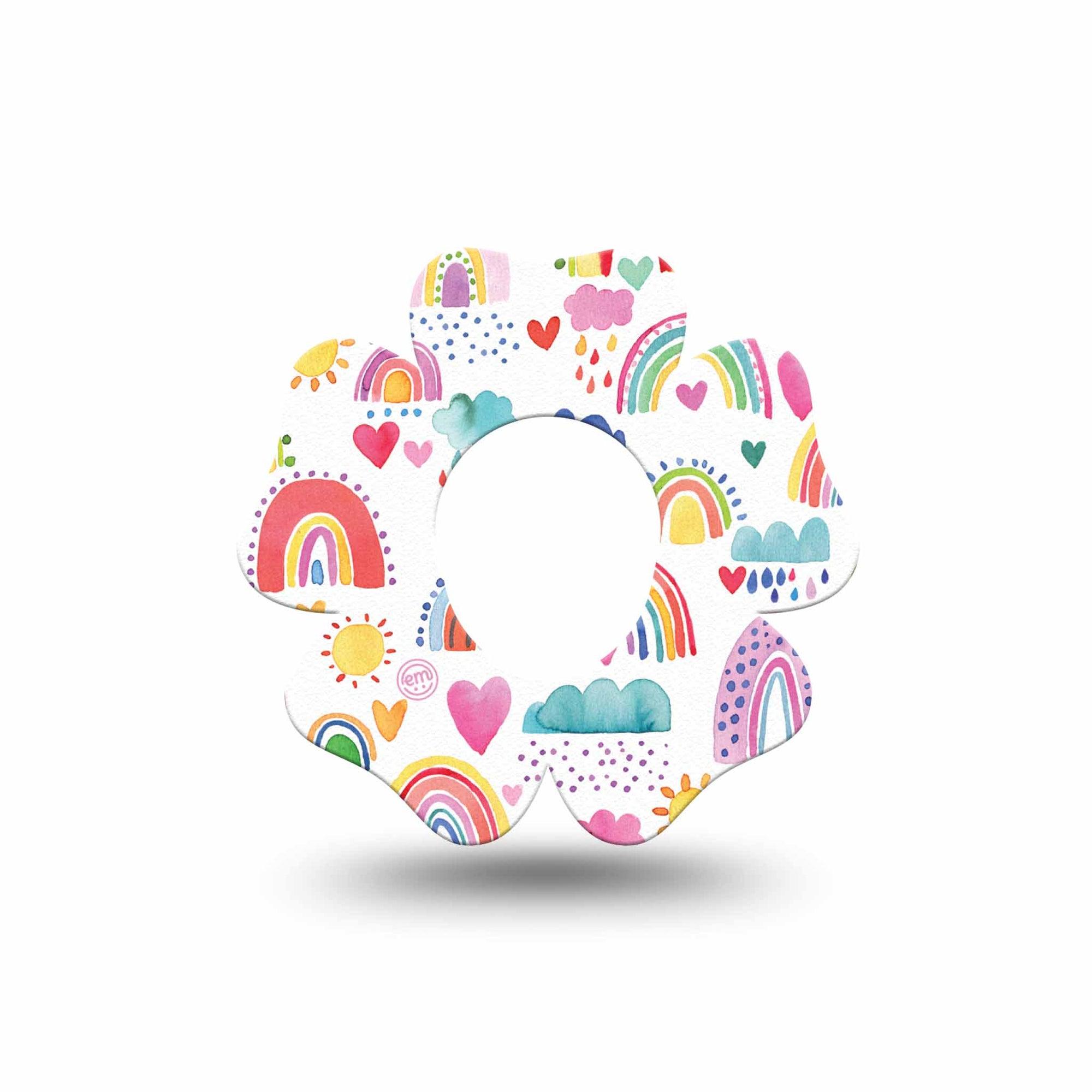 ExpressionMed Rainbows Of Hope Flower Dexcom G7 Tape, Single, Kid Drawn Rainbows Inspired, CGM Plaster Patch Design, Dexcom Stelo Glucose Biosensor System