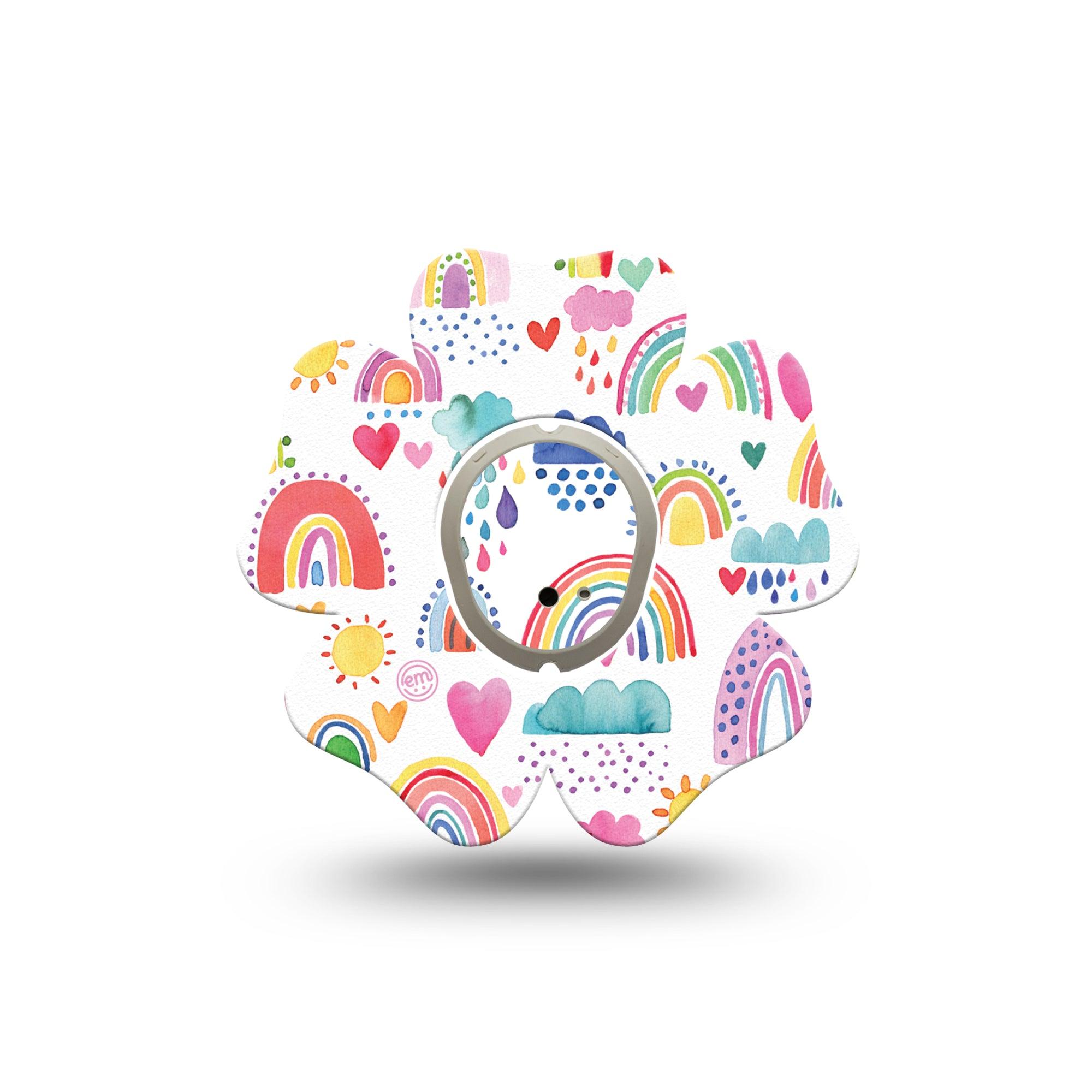 ExpressionMed Rainbows Of Hope Flower Dexcom G7 Tape, Single, Kid Drawn Rainbows Inspired, CGM Plaster Patch Design, Dexcom Stelo Glucose Biosensor System with center sticker