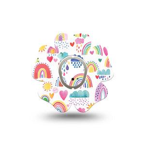 ExpressionMed Rainbows Of Hope Flower Dexcom G7 Tape, Single, Kid Drawn Rainbows Inspired, CGM Plaster Patch Design, Dexcom Stelo Glucose Biosensor System with center sticker
