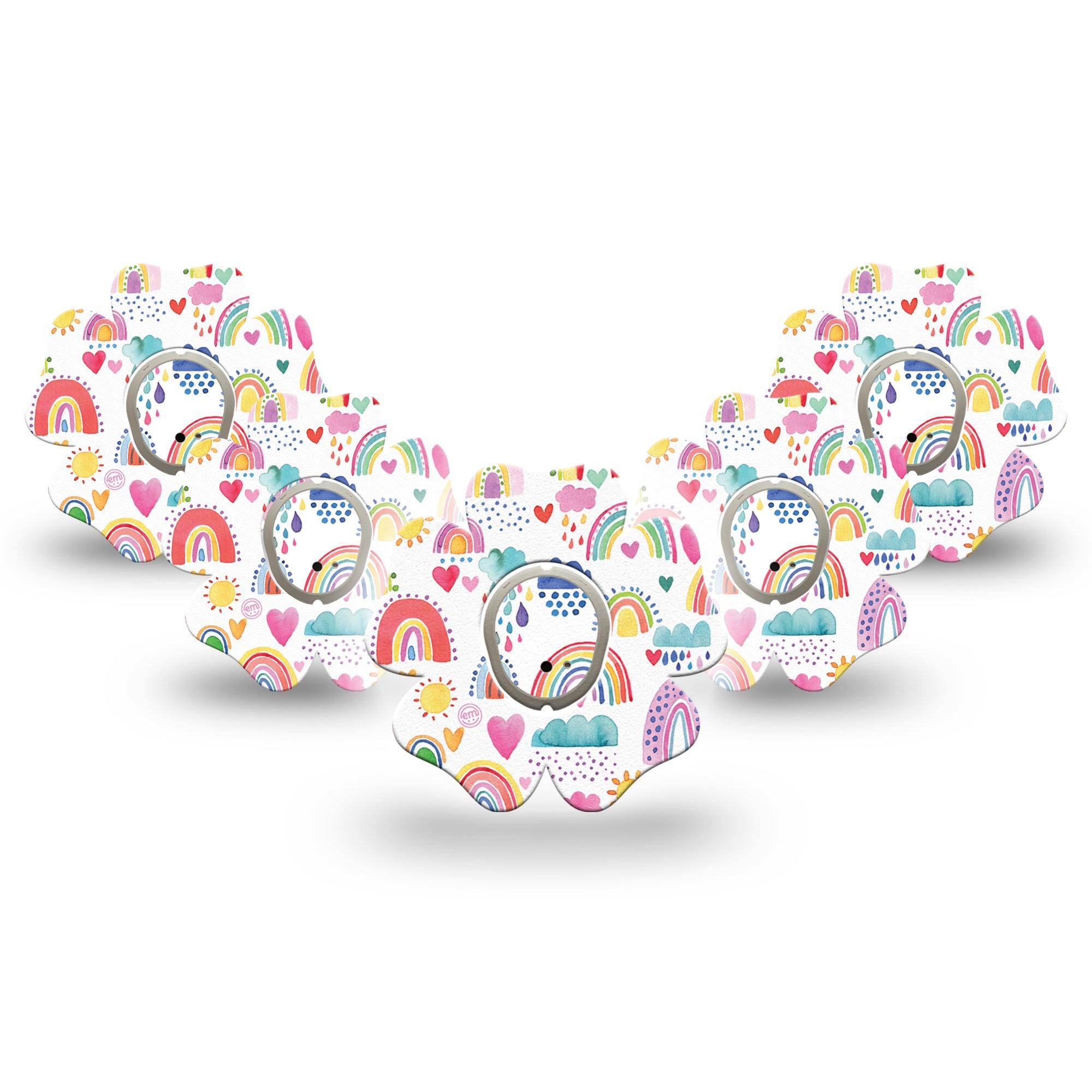 ExpressionMed Rainbows Of Hope Flower Dexcom G7 Tape, 5-Pack, Doodle Drawings Themed, CGM Overlay Patch Design, Dexcom Stelo Glucose Biosensor System