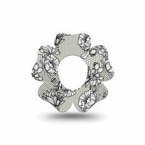 ExpressionMed Black Lace Dexcom G7 Flower Shape Tape, Dexcom Stelo Glucose Biosensor System, Single Tape Intricate Design, Adhesive Tape CGM Design