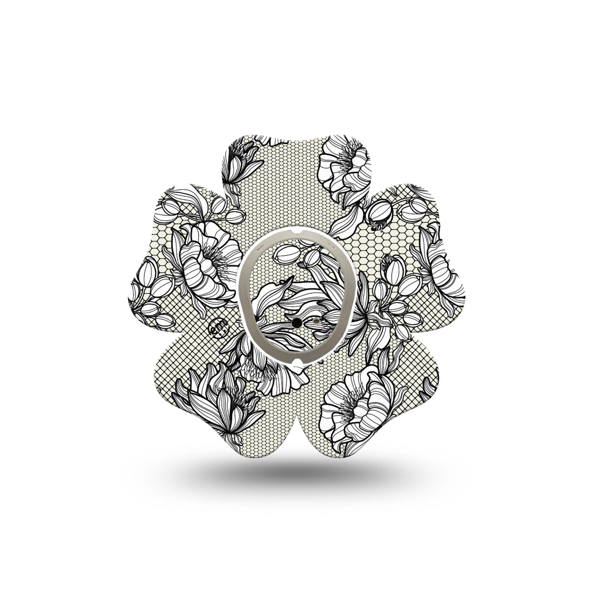 ExpressionMed Black Lace Dexcom G7 Flower Shape Tape, Dexcom Stelo Glucose Biosensor System, Single Tape and Single Sticker Elegant Lace, Adhesive Tape CGM Design