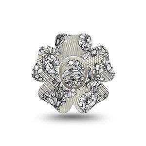 ExpressionMed Black Lace Dexcom G7 Flower Shape Tape, Dexcom Stelo Glucose Biosensor System, Single Tape and Single Sticker Elegant Lace, Adhesive Tape CGM Design