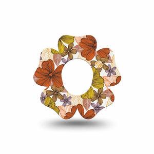 ExpressionMed Burnt Orange Floral Dexcom G7 Flower Shape Tape, Dexcom Stelo Glucose Biosensor System, Single Summer Flower Inspired Adhesive Tape CGM Design