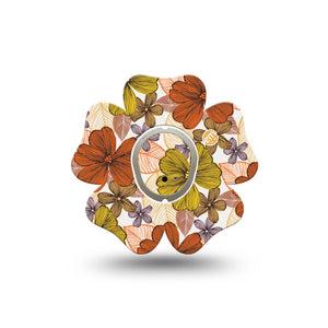 ExpressionMed Burnt Orange Floral Dexcom G7 Flower Shape Tape, Dexcom Stelo Glucose Biosensor System, Single Tape and Single Sticker Floral Artwork Inspired  CGM Design