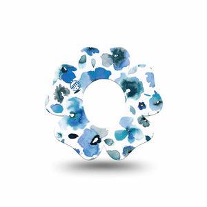 ExpressionMed Sapphire Petals Dexcom G7 Flower Shape Tape, Dexcom Stelo Glucose Biosensor System, Single Blue Colored Florals Inspired Adhesive Tape CGM Design