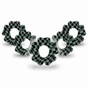 ExpressionMed Green & Black Checkerboard Dexcom G7 Flower Shape Tape, Dexcom Stelo Glucose Biosensor System, 5-Pack Green & Black Adhesive Tape CGM Design