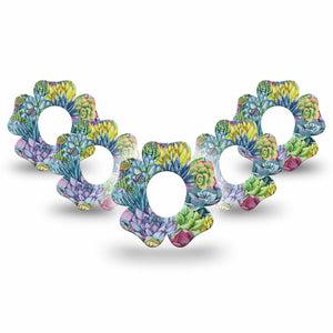 ExpressionMed Blue Succulents Dexcom G7 Flower Shape Tape, Dexcom Stelo Glucose Biosensor System, 5-Pack Tape Indigo Cactus Adhesive Tape CGM Design