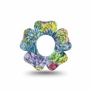 ExpressionMed Blue Succulents Dexcom G7 Flower Shape Tape, Dexcom Stelo Glucose Biosensor System, Single Tape Cobalt Cactus Adhesive Tape CGM Design