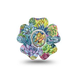ExpressionMed Blue Succulents Dexcom G7 Flower Shape Tape, Dexcom Stelo Glucose Biosensor System, Single Tape and Single Sticker Succulent Decor Adhesive Tape CGM Design