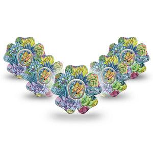 ExpressionMed Blue Succulents Dexcom G7 Flower Shape Tape, Dexcom Stelo Glucose Biosensor System, 5-Pack Tape and 5-Pack Sticker Desert Succulents Adhesive Tape CGM Design