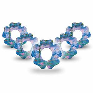 ExpressionMed Monet Water Lilies Dexcom G7 Flower Shape Tape, Dexcom Stelo Glucose Biosensor System, 5-Pack Tape Serene Water, Adhesive Tape CGM Design