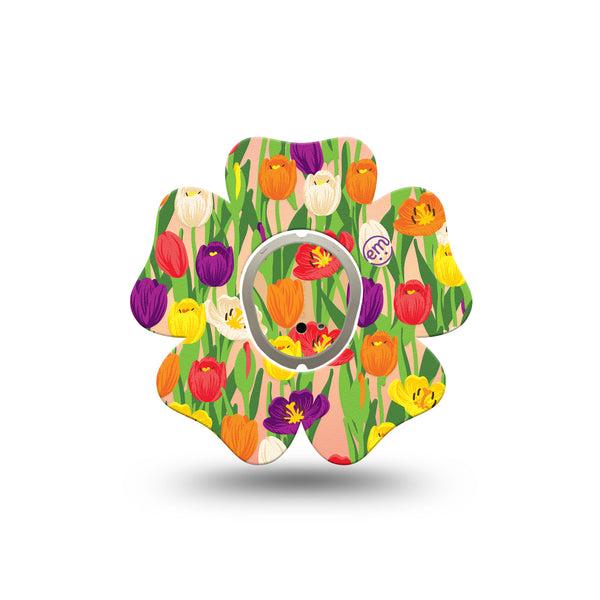 ExpressionMed Tulips Flower Dexcom G7 Tape, Single, Colorful Spring Florals Themed, CGM Plaster Patch Design, Dexcom Stelo Glucose Biosensor System with Center Sticker