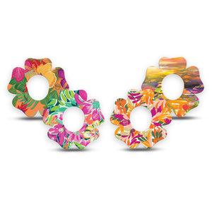 ExpressionMed Tangerine Tropics Variety Pack Dexcom G7 Flower Shape Tape, Dexcom Stelo Glucose Biosensor System, 4-Pack Tape Variety Blue Red White Celebration, Adhesive Tape CGM Design