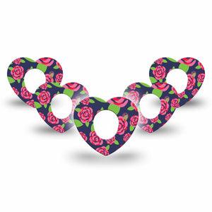 ExpressionMed Pretty Pink Roses Dexcom G7 Heart Shape Tape, Dexcom Stelo Glucose Biosensor System, 5-Pack Tape Floral Beauty, Adhesive Tape CGM Design