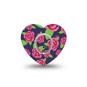 ExpressionMed Pretty Pink Roses Dexcom G7 Heart Shape Tape, Dexcom Stelo Glucose Biosensor System, Single Tape and Single Sticker Blush Roses, Adhesive Tape CGM Design