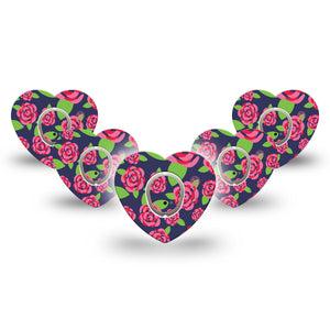 ExpressionMed Pretty Pink Roses Dexcom G7 Heart Shape Tape, Dexcom Stelo Glucose Biosensor System, 5-Pack Tape and 5-Pack Sticker Garden Roses, Adhesive Tape CGM Design