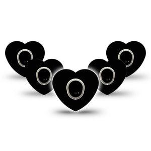 Black Heart Dexcom G7 Tape, 5-Pack, Solid Color Themed, CGM Adhesive Patch Design, Dexcom Stelo Glucose Biosensor System with center stickers