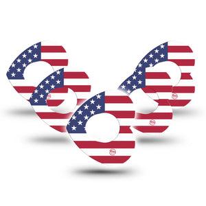 ExpressionMed U.S. Flag Dexcom G7 Heart Shape Tape, Dexcom Stelo Glucose Biosensor System, 5-Pack Tape United States, Overlay Patch CGM Design