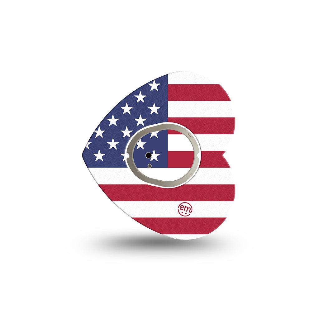 ExpressionMed U.S. Flag Dexcom G7 Heart Shape Tape, Dexcom Stelo Glucose Biosensor System, Single Tape and Single Sticker United States, Overlay Patch CGM Design