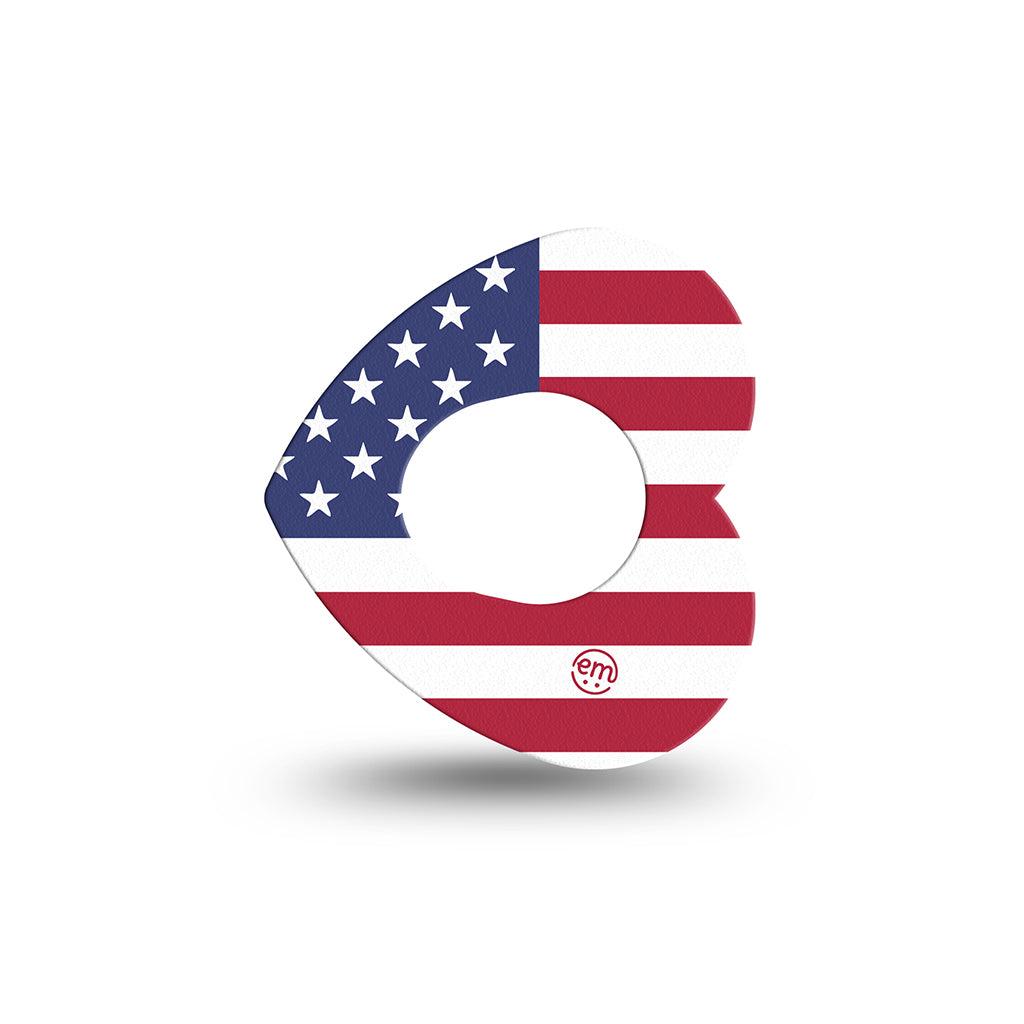 ExpressionMed U.S. Flag Dexcom G7 Heart Shape Tape, Dexcom Stelo Glucose Biosensor System, Single Tape Waving Flag, Overlay Patch CGM Design