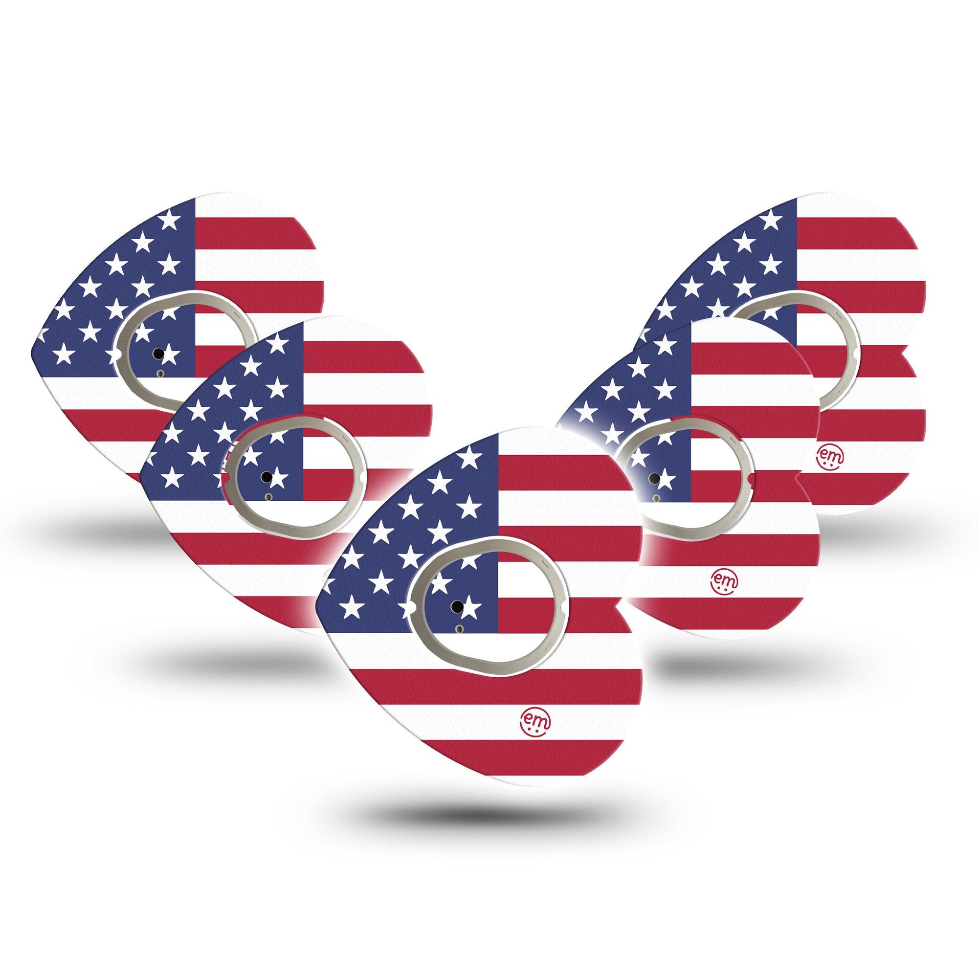 ExpressionMed U.S. Flag Dexcom G7 Heart Shape Tape, Dexcom Stelo Glucose Biosensor System, 5-Pack Tape and  5-Pack Sticker Waving Flag, Overlay Patch CGM Design