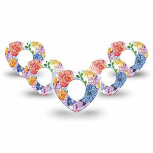 ExpressionMed Stylised Floral Dexcom G7 Heart Shape 5-Pack Botanical Pattern Fixing Ring Tape CGM Design, Dexcom Stelo Glucose Biosensor System