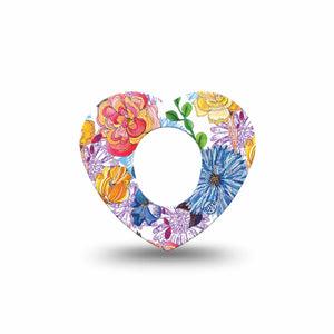 ExpressionMed Stylised Floral Dexcom G7 Heart Shape Single Botanical Pattern Fixing Ring Tape CGM Design, Dexcom Stelo Glucose Biosensor System