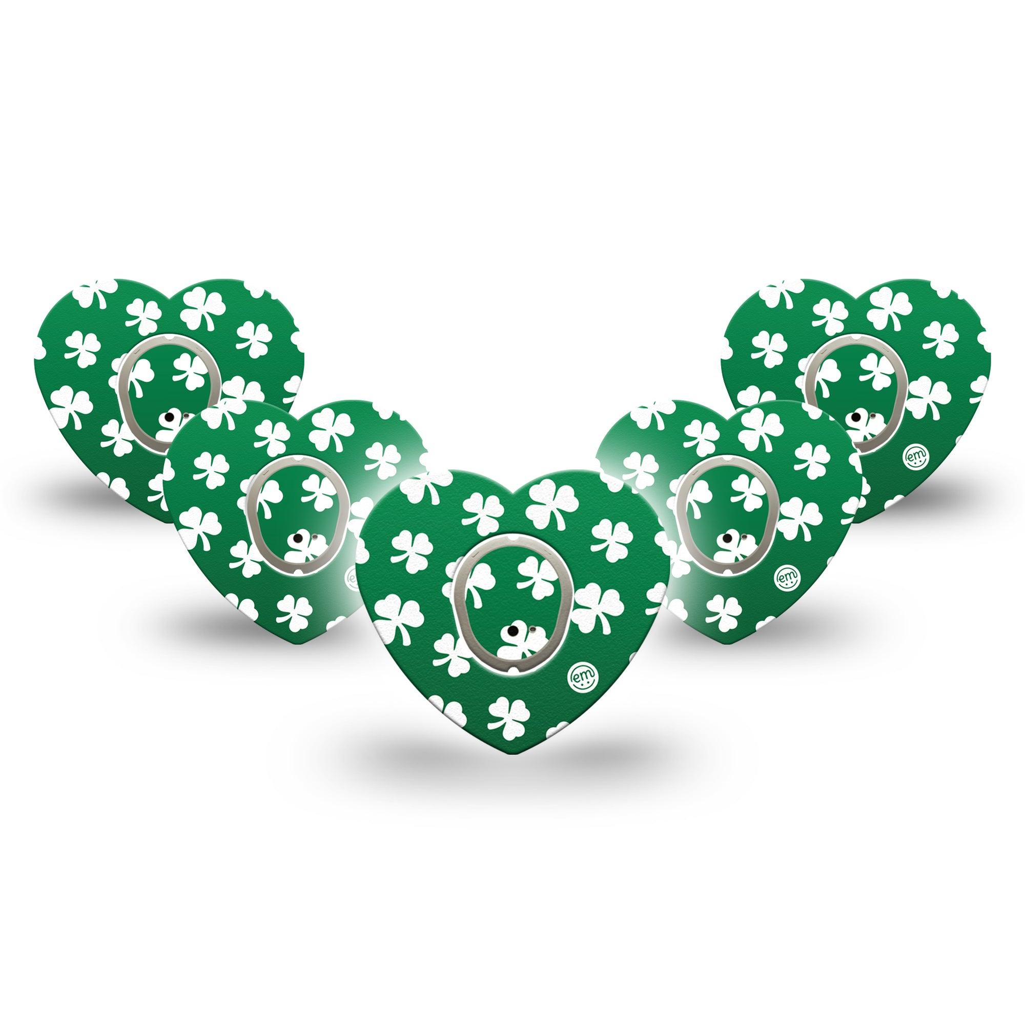 ExpressionMed Shamrock Freestyle Libre 3 and Libre 3 Plus Heart Shape Tape 5-Pack Tape and 5-Pack Sticker Lucky Charm, Patch CGM Design