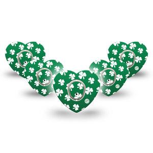 ExpressionMed Shamrock Freestyle Libre 3 and Libre 3 Plus Heart Shape Tape 5-Pack Tape and 5-Pack Sticker Lucky Charm, Patch CGM Design