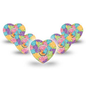 ExpressionMed Gummy Bears Dexcom G7 Heart Shape Tape, Dexcom Stelo Glucose Biosensor System, 5-Pack Tape and Sticker, Assorted Flavors Overlay Patch CGM Design