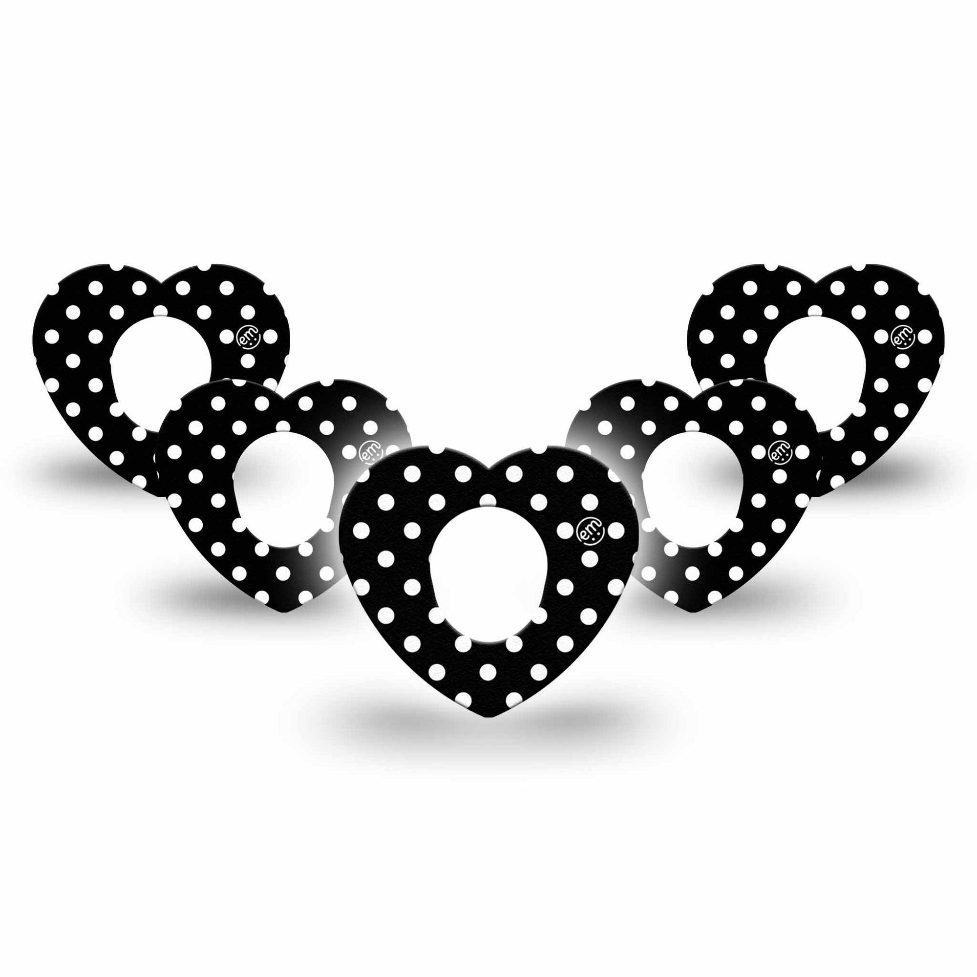 ExpressionMed Black and White Polka Dots G7 Heart 5-Pack, Classic Polka Dot Pattern, CGM Fixing Ring Patch Design, Dexcom Stelo Glucose Biosensor System