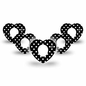 ExpressionMed Black and White Polka Dots G7 Heart 5-Pack, Classic Polka Dot Pattern, CGM Fixing Ring Patch Design, Dexcom Stelo Glucose Biosensor System
