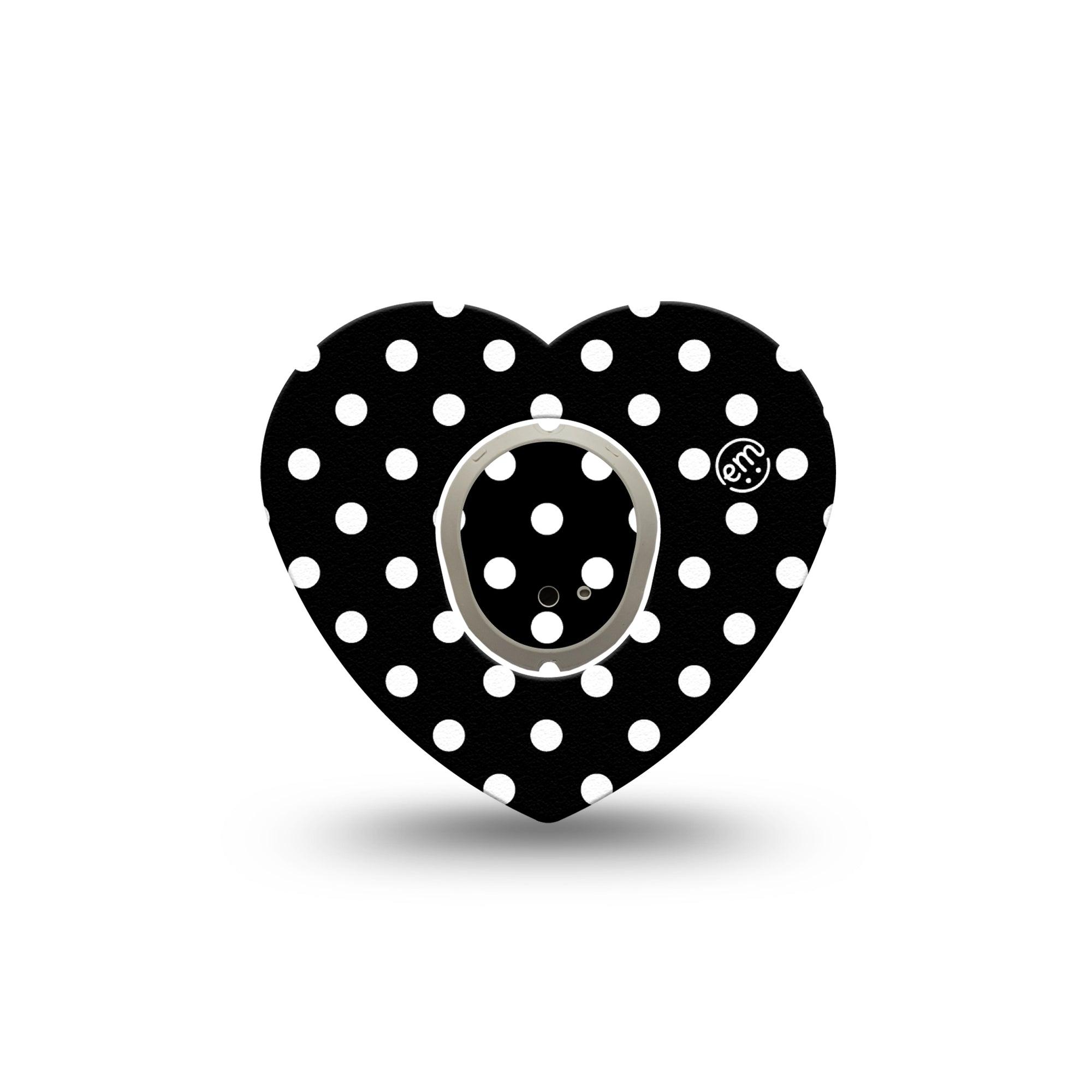 ExpressionMed Black and White Polka Dots G7 Heart, Single Tape and Single Sticker, Modern Polka Dot Design, Continuous Glucose Monitor Plaster Patch Design, Dexcom Stelo Glucose Biosensor System