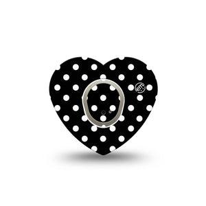 ExpressionMed Black and White Polka Dots G7 Heart, Single Tape and Single Sticker, Modern Polka Dot Design, Continuous Glucose Monitor Plaster Patch Design, Dexcom Stelo Glucose Biosensor System