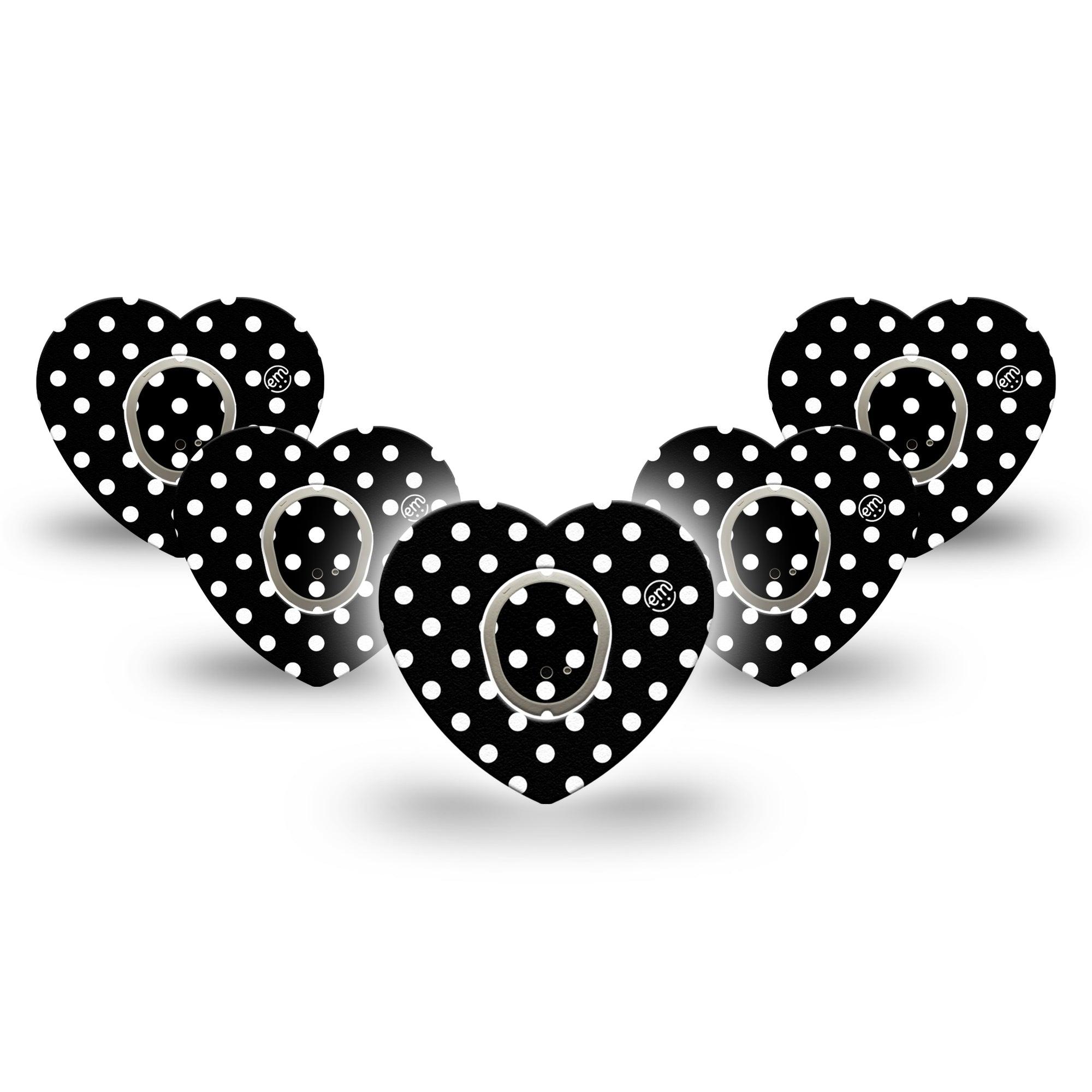 ExpressionMed Black and White Polka Dots G7 Heart, 5-Pack Tape and 5-Pack Sticker, Classic Polka Dot Pattern, CGM Fixing Ring Patch Design, Dexcom Stelo Glucose Biosensor System