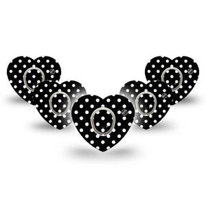 ExpressionMed Black and White Polka Dots G7 Heart, 5-Pack Tape and 5-Pack Sticker, Classic Polka Dot Pattern, CGM Fixing Ring Patch Design, Dexcom Stelo Glucose Biosensor System