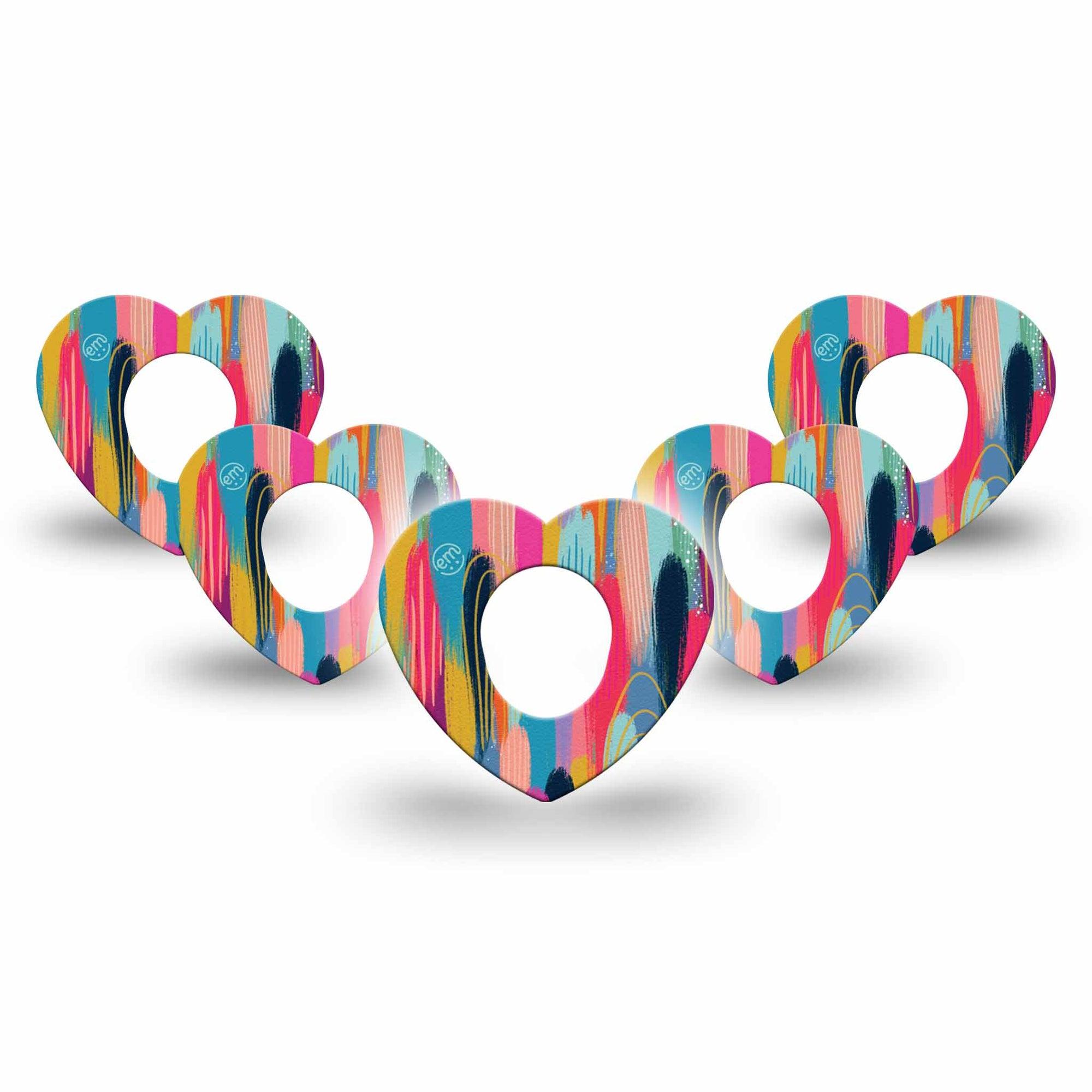 ExpressionMed Brush Strokes Dexcom G7 Heart Shape 5-Pack Digital Art by Etta Vee Fixing Ring Tape CGM Design, Dexcom Stelo Glucose Biosensor System