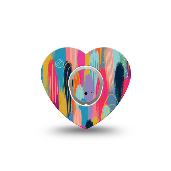 ExpressionMed Brush Strokes Dexcom G7 Heart Shape Single Exclusive Etta Vee Art Fixing Ring Tape CGM Design, Dexcom Stelo Glucose Biosensor System with center sticker