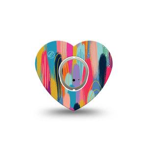 ExpressionMed Brush Strokes Dexcom G7 Heart Shape Single Exclusive Etta Vee Art Fixing Ring Tape CGM Design, Dexcom Stelo Glucose Biosensor System with center sticker