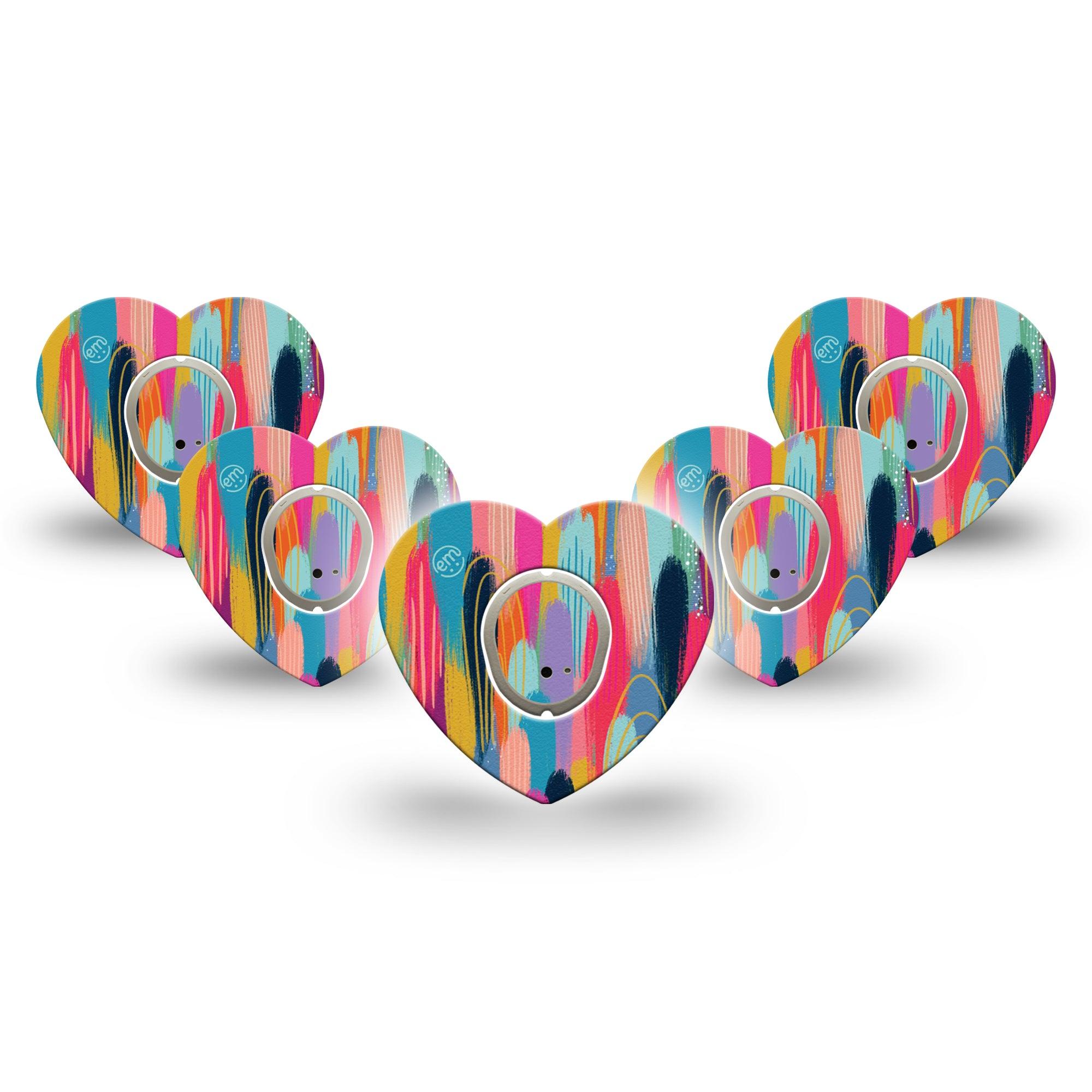 ExpressionMed Brush Strokes Dexcom G7 Heart Shape 5-Pack Digital Art by Etta Vee Fixing Ring Tape CGM Design, Dexcom Stelo Glucose Biosensor System with center stickers