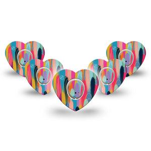 ExpressionMed Brush Strokes Dexcom G7 Heart Shape 5-Pack Digital Art by Etta Vee Fixing Ring Tape CGM Design, Dexcom Stelo Glucose Biosensor System with center stickers