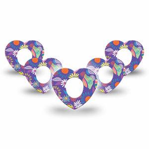 ExpressionMed Purple Flower Dexcom G7 Heart Shape 5-Pack Colorful Abstract by Etta Vee Fixing Ring Tape CGM Design, Dexcom Stelo Glucose Biosensor System