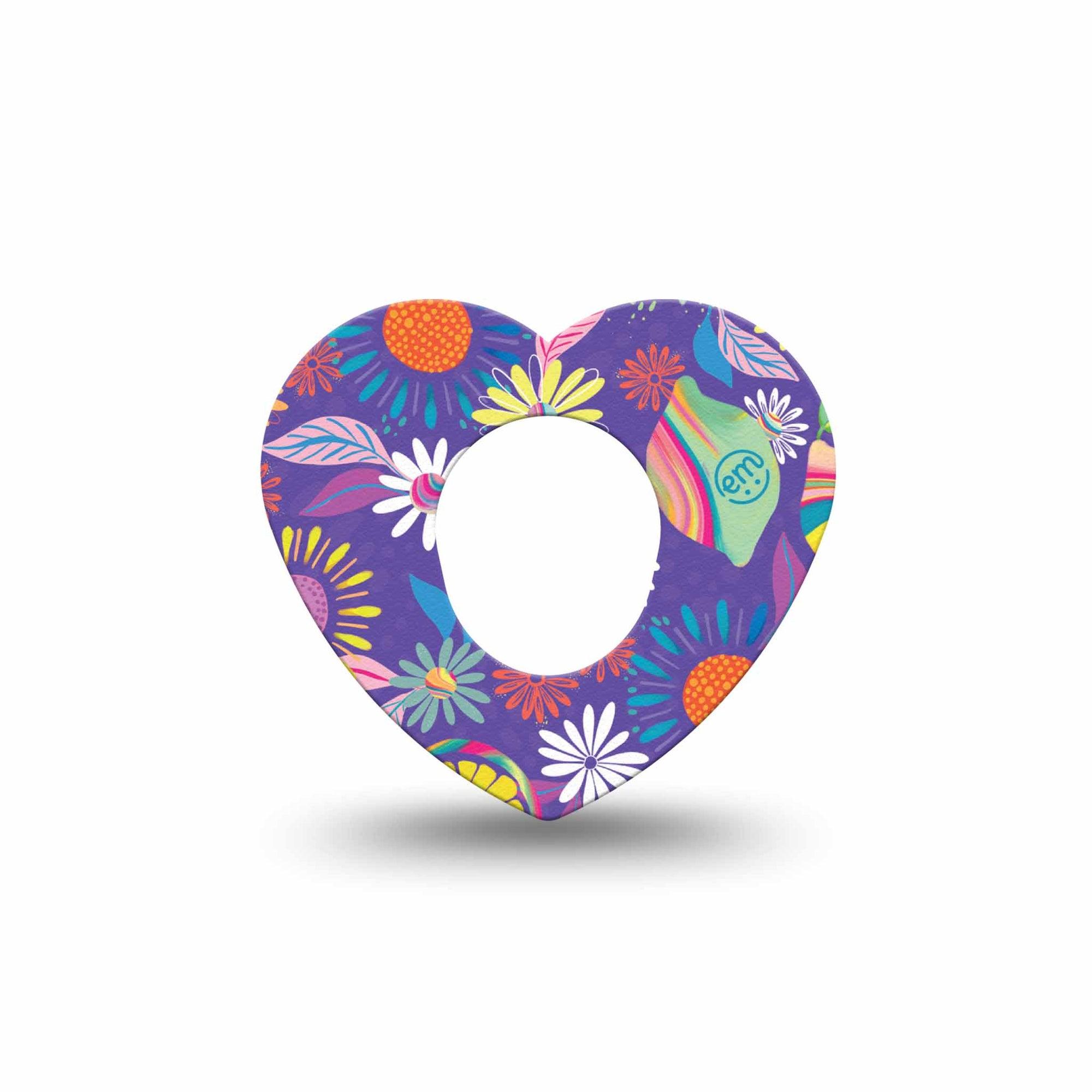 ExpressionMed Purple Flowers Dexcom G7 Heart Shape Single Digital Art by Etta Vee Fixing Ring Tape CGM Design, Dexcom Stelo Glucose Biosensor System