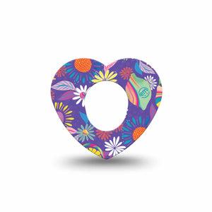 ExpressionMed Purple Flowers Dexcom G7 Heart Shape Single Digital Art by Etta Vee Fixing Ring Tape CGM Design, Dexcom Stelo Glucose Biosensor System